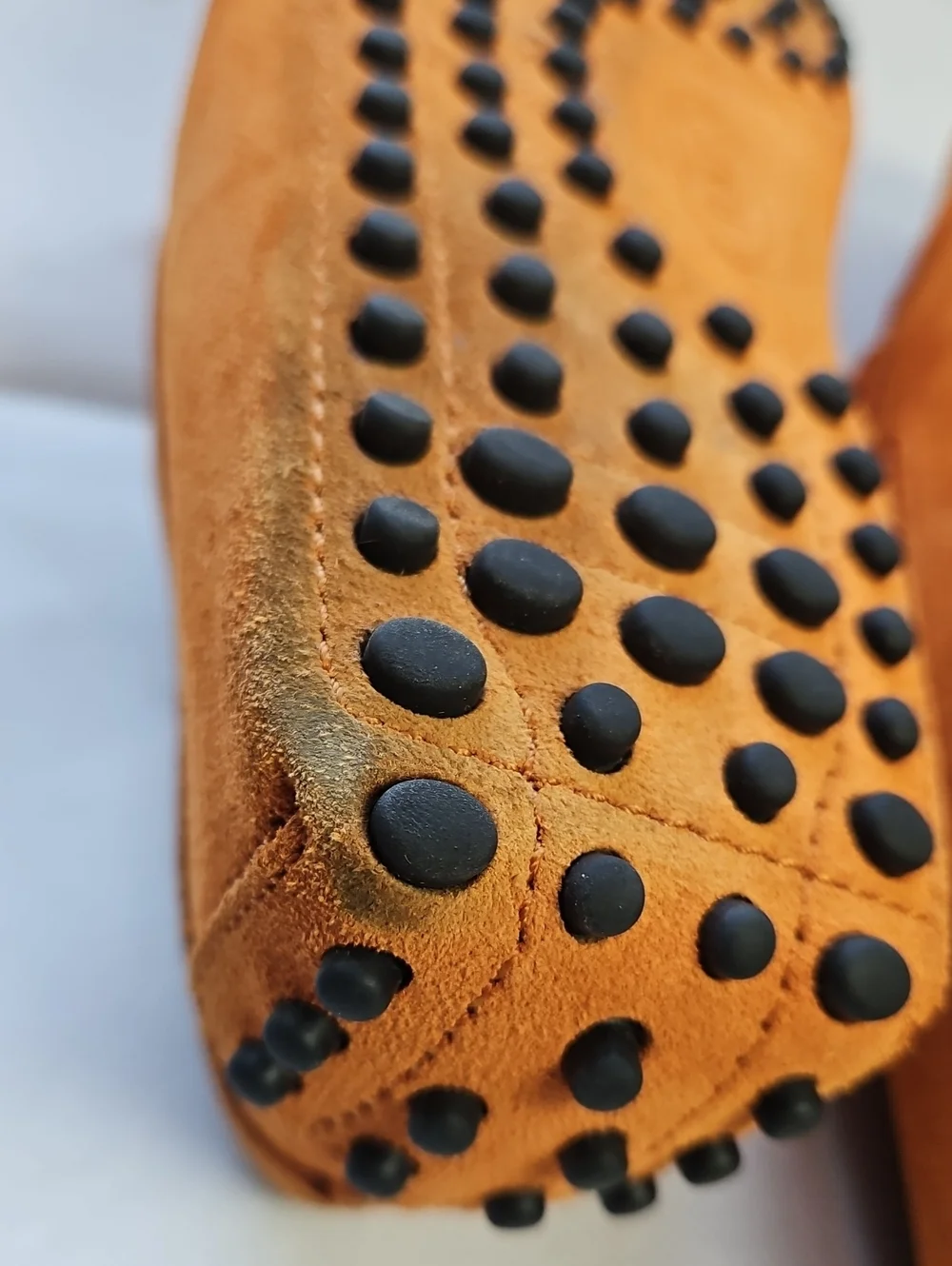 TOD'S Double T Gommino Suede Driving Loafers In Burnt Orange,  Size 5 1/2